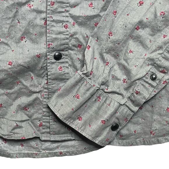 AllSaints Mens Size XL Amhurst Gray Floral Snap Front Shirt Collared Cottage - Picture 7 of 10